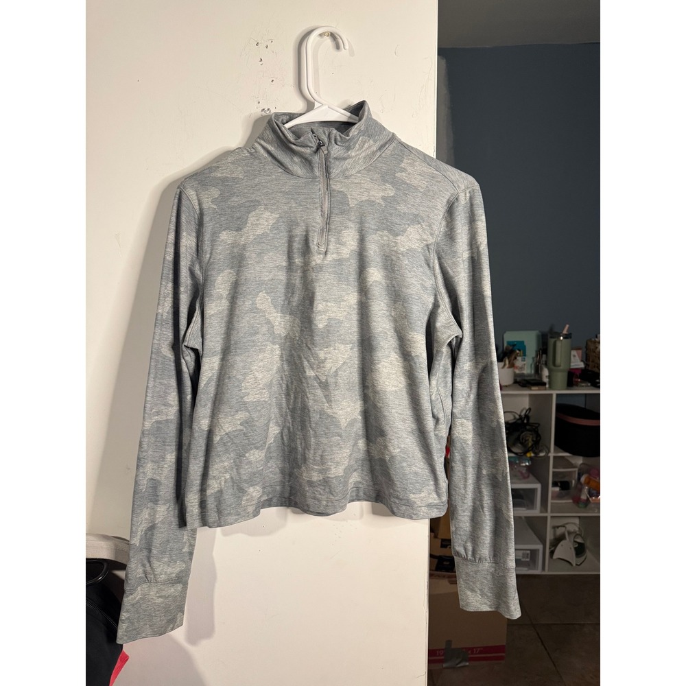 Yogalicious Lux Womens Grey Camo Quarter Zip Pullover Activewear Top Size S